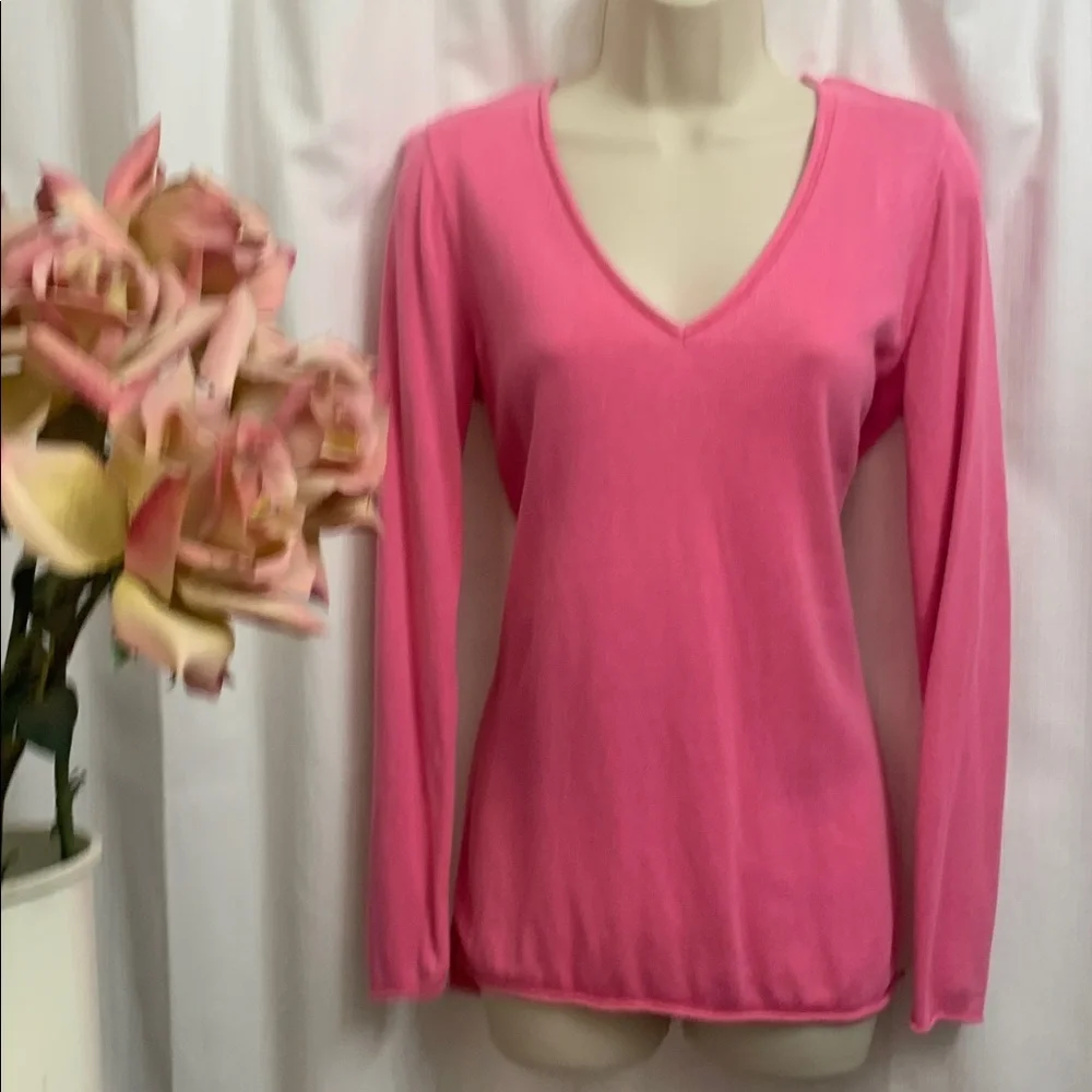 J.Crew Pink V-Neck Sweater Lightweight Luxury Linen Blend